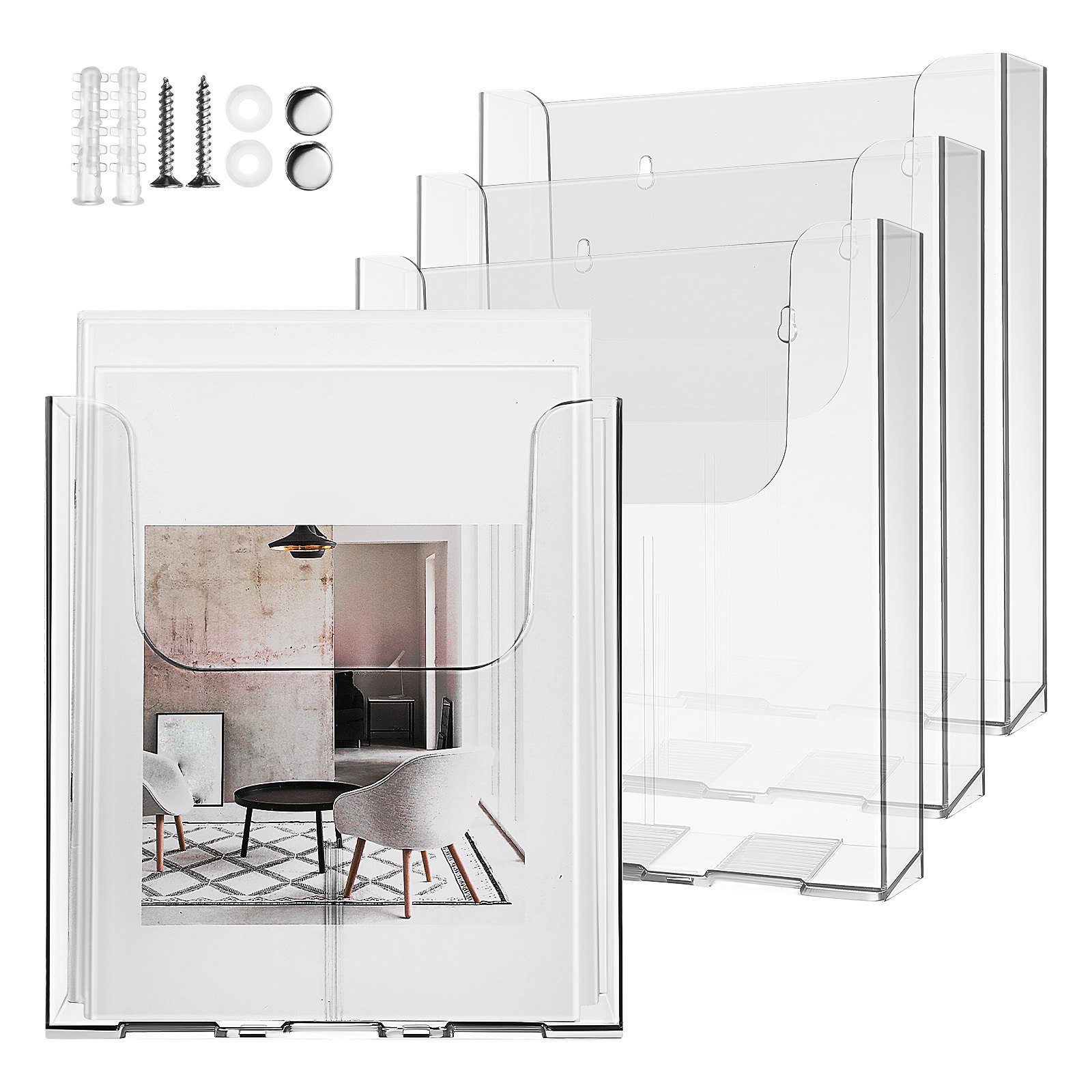 아크릴 소재의 벽걸이형 브로셔 정리대 4개 세트, 투명 - Document Holder Stand 리뷰 및 가격