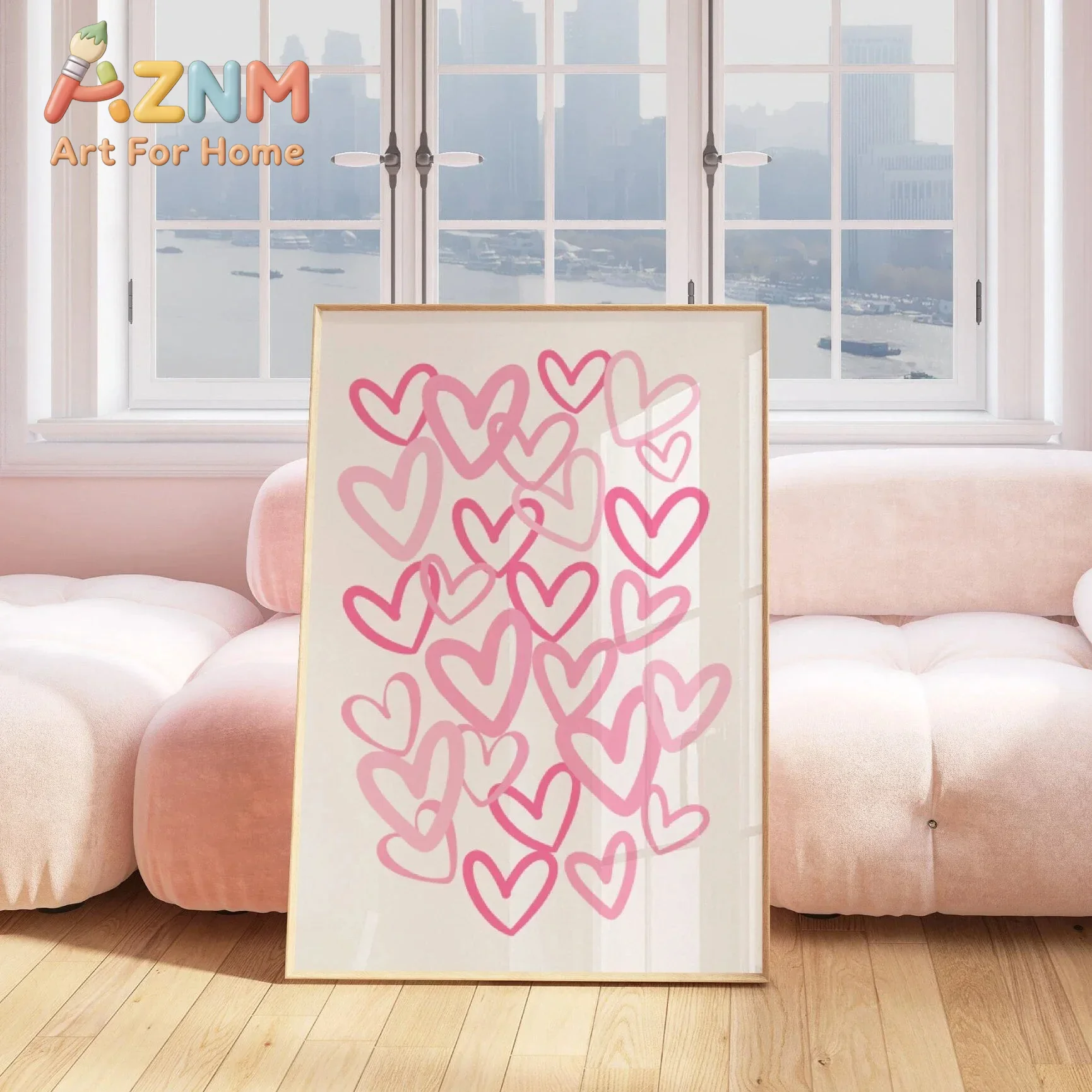 세련된 핑크색 하트 무늬 캔버스 액자, 거실, 침실,  - Home Office Room Inspiration 리뷰 및 가격